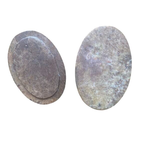 Soapstone Oval Lidded Trinket Box Stash Jewelry Pill Flower Inlay Abalone Jasper - Picture 5 of 6